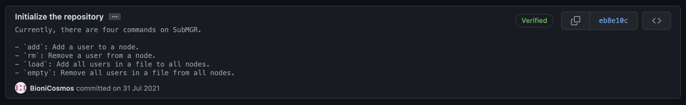 GitHub 上 SubMGR 的第一个 commit