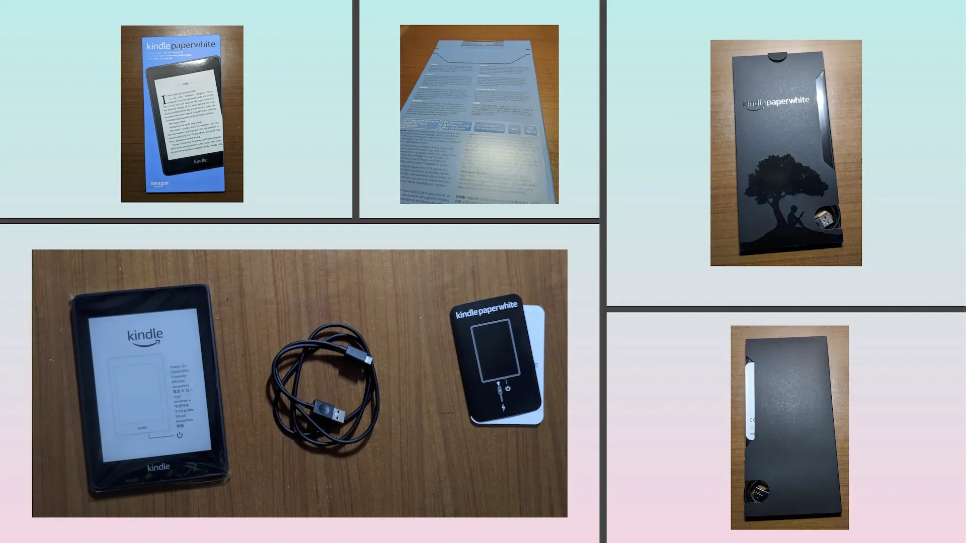 我很喜欢外包装盒里面黑色固定纸套的设计,空间利用率高而又不失优雅。 Kindle Paperwhite 4 的包装较为简洁,配件也只有一条 Micro-B 的 USB 数据线。